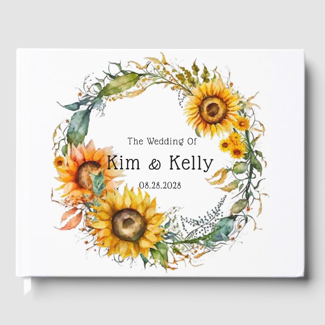Libro De Visitas Hermosa caída de Sunflowers Airy Wreath Boda (Anverso)