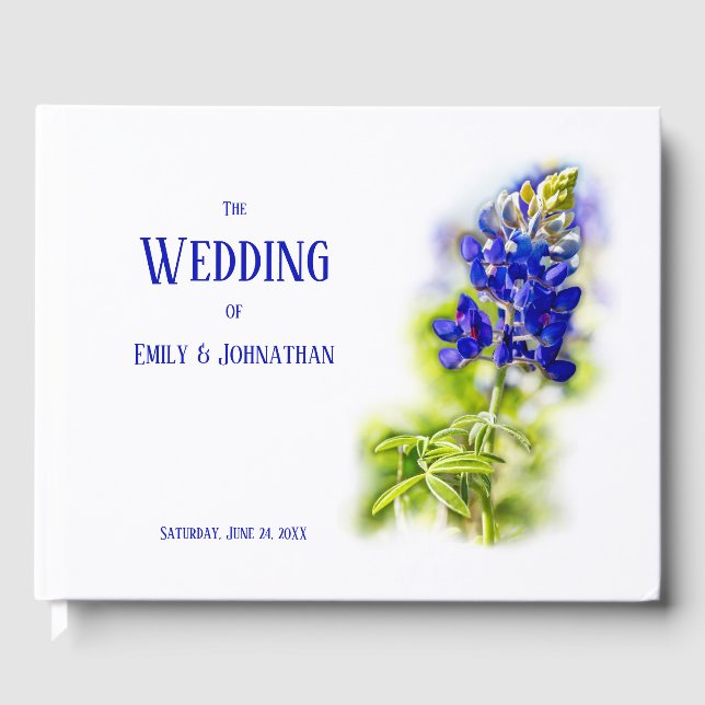 Libro De Visitas Hermosa Floral Bluebonnet, Boda moderno, invitado (Anverso)