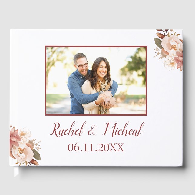 Libro De Visitas Hermosa foto de Boda floral (Anverso)