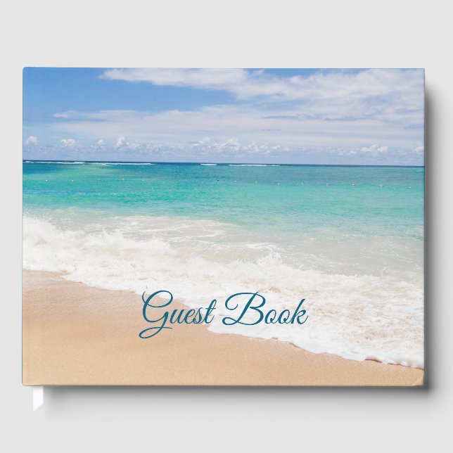 Libro De Visitas Hermosa foto de playa con olas oceánicas (Anverso)