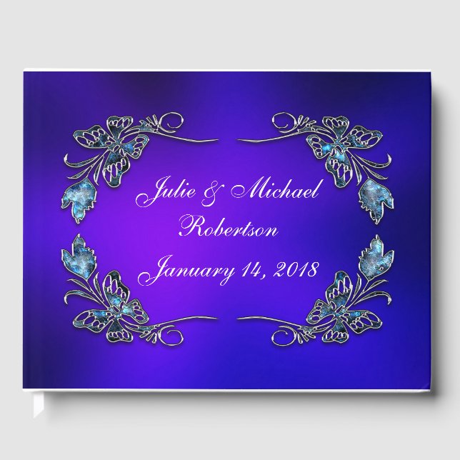 Libro De Visitas Hermosa mariposa personalizada Faux Filigree (Anverso)