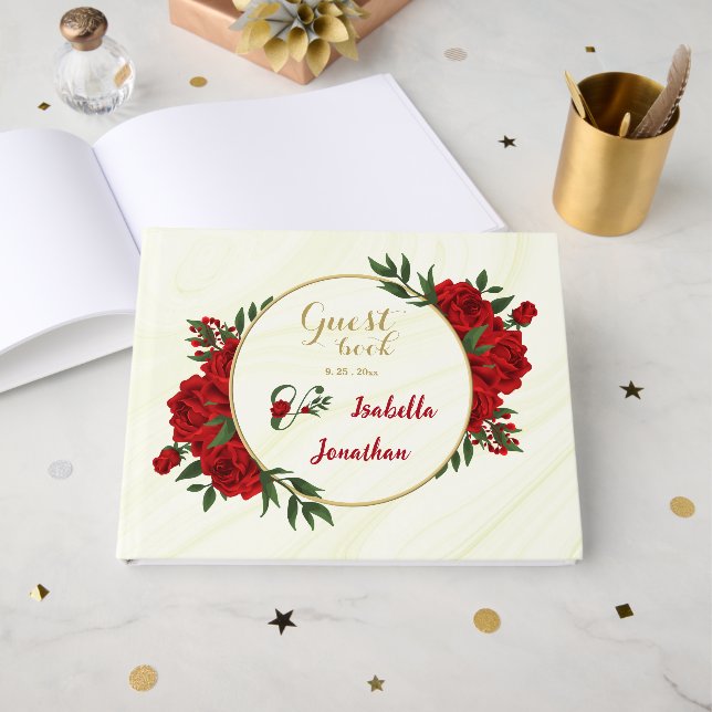 Libro De Visitas hermosa vegetación de flores rojas (Anverso Abierto)