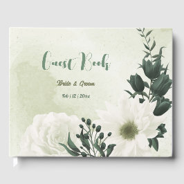 Libro De Visitas Hermosas flores blancas hojas verdes boda