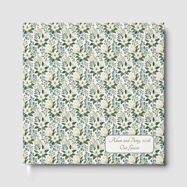 Libro De Visitas Hermosas flores blancas modernas y bayas (Anverso)