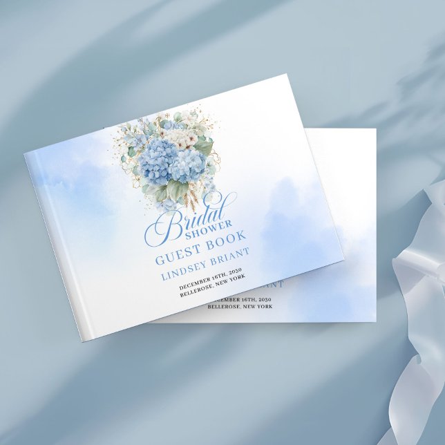 Libro De Visitas Hermoso baby shower de hortensias azules y eucalip (Lovely blue hydrangeas eucalyptus bridal shower guest book

)