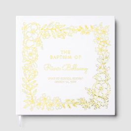 Libro De Visitas Hermoso bautismo de marco floral dorado