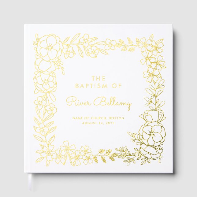 Libro De Visitas Hermoso bautismo de marco floral dorado (Anverso)