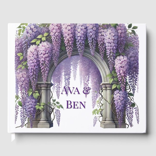 Libro De Visitas Hermoso Boda de Arco Wisteria Púrpura (Anverso)