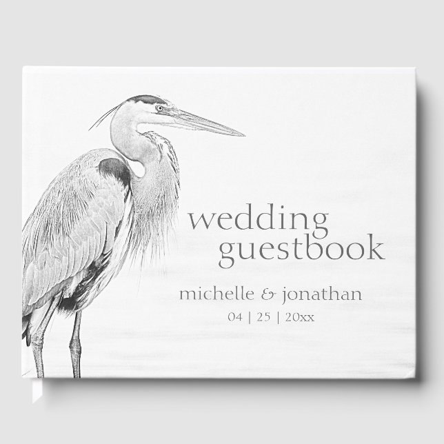 Libro De Visitas Hermoso Boda de esbozo de pájaro de la garza azul (Anverso)