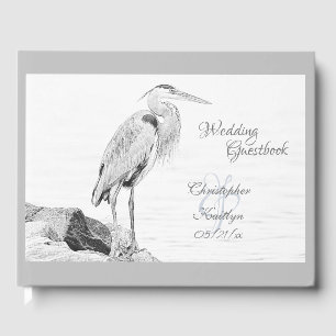 Libro De Visitas Hermoso Boda de esbozo de pájaro de la garza azul