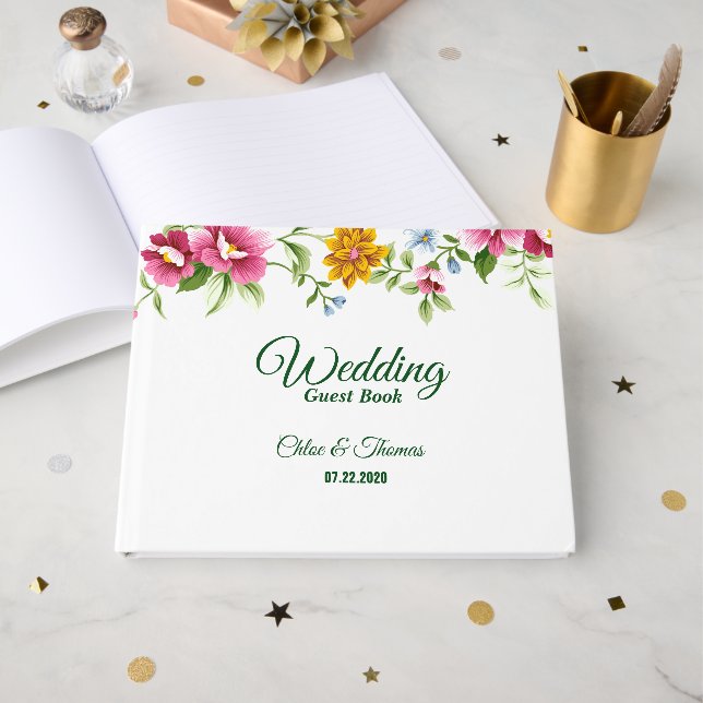 Libro De Visitas Hermoso Boda de flores de primavera (Anverso Abierto)