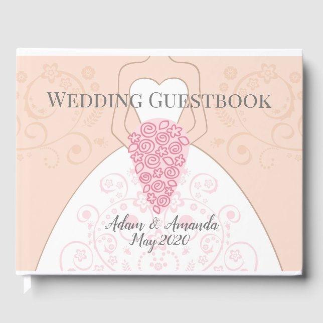 Libro De Visitas Hermoso boda de novias rosa y blanca (Anverso)
