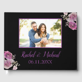 Libro De Visitas Hermoso Boda morado y acuarela negra
