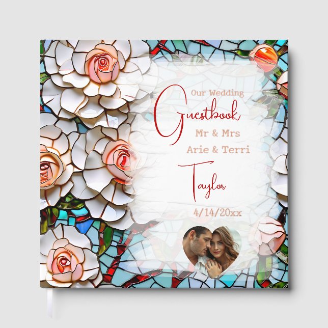 Libro De Visitas Hermoso Boda Mosaico de Vidrio y Tile (Anverso)