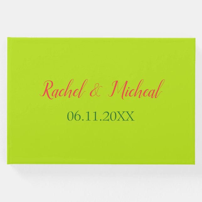 Libro De Visitas Hermoso Boda temático rosa y verde (Anverso)