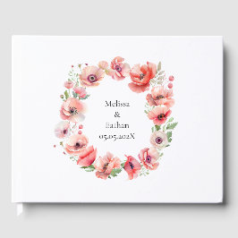 Libro De Visitas Hermoso diseño de flor de amapola rosa y roja