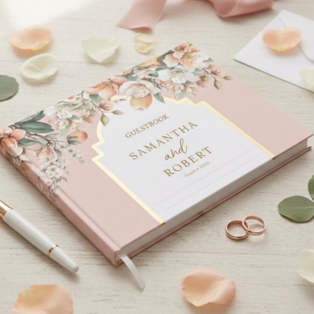 Libro De Visitas Hermoso Peach y Gold Floral Boda (Subido por el creador)