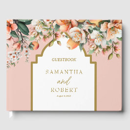 Libro De Visitas Hermoso Peach y Gold Floral Boda