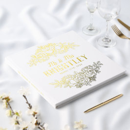 Libro De Visitas Hermoso Relieve metalizado dorado Rosas Boda Flora
