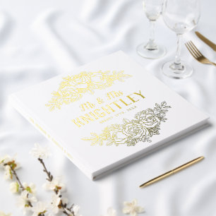 Libro De Visitas Hermoso Relieve metalizado dorado Rosas Boda Flora