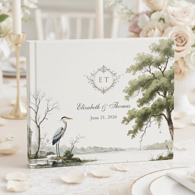 Libro De Visitas Heron Toile French Country Monogram Wedding (Subido por el creador)