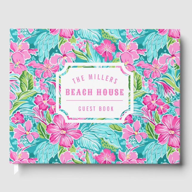 Libro De Visitas Hibiscus Tropical Preppy | Casa de playa (Anverso)