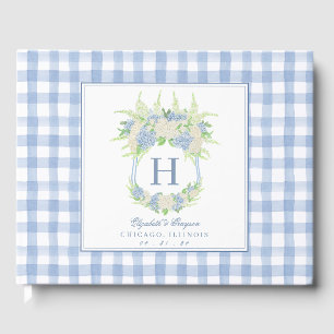Libro De Visitas Hidrangea azul y blanca Escudo Gingham