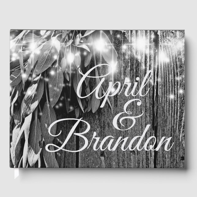 Libro De Visitas Hierba botánica de Boho hojas rústico Madera de Ba (Anverso)