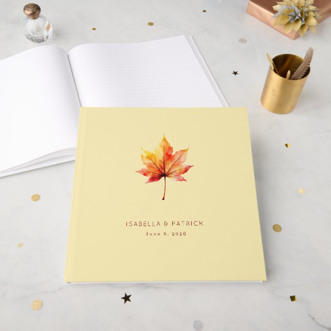 Libro De Visitas Hoja de Arce de Otoño Cálido (Anverso Abierto)