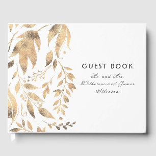 Libro De Visitas Hojas blancas y doradas elegante boda de otoño