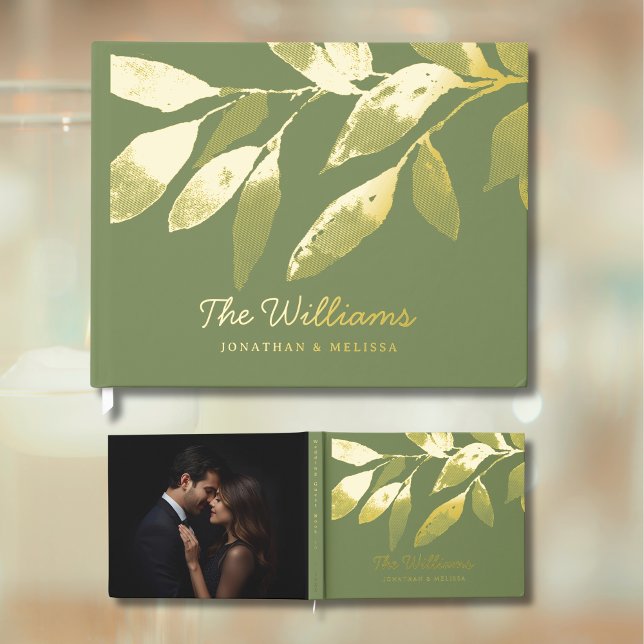 Libro De Visitas Hojas botánicas Relieve metalizado verde sabio fot (Subido por el creador)