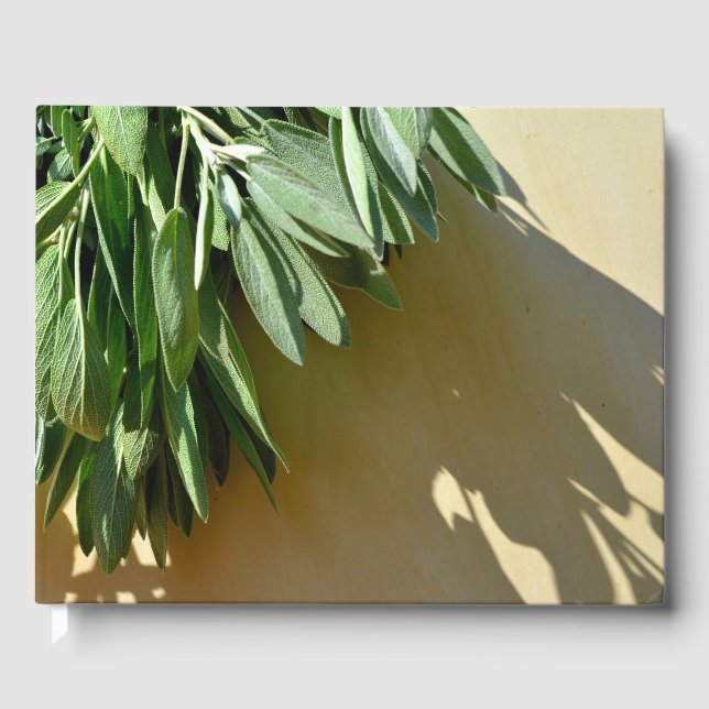 Libro De Visitas Hojas botánicas verdes elegantes hierbas recién co (Anverso)