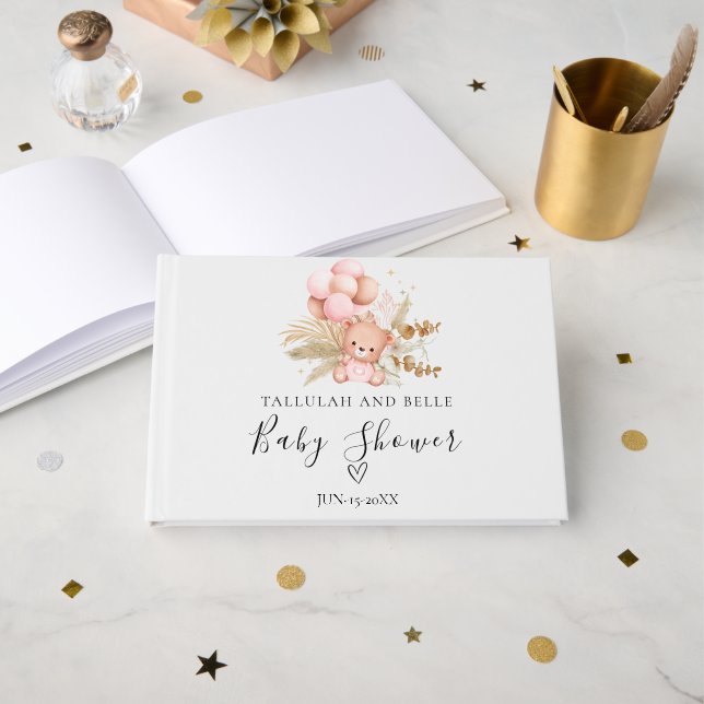Libro De Visitas Hola Bebé Boho Oso Shower (Anverso Abierto)