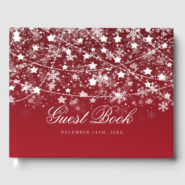 Libro De Visitas Holiday String Lights Red Navidades Guest Book (Anverso)
