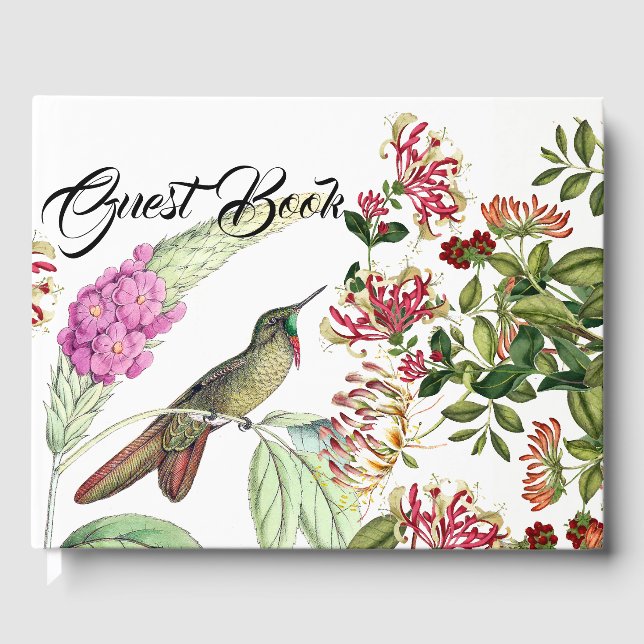 Libro De Visitas Honeysuckle Flowers Hummingbird Bird Guest Book (Anverso)