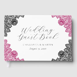 Libro De Visitas Hot Pink and Black Floral Lace Wedding