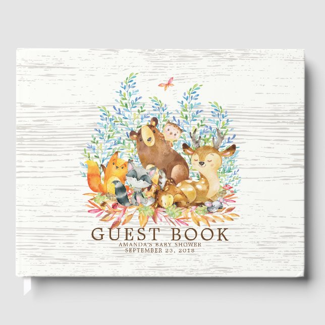 Libro De Visitas Huéspedes de Neutral Woodland Baby Shower (Anverso)