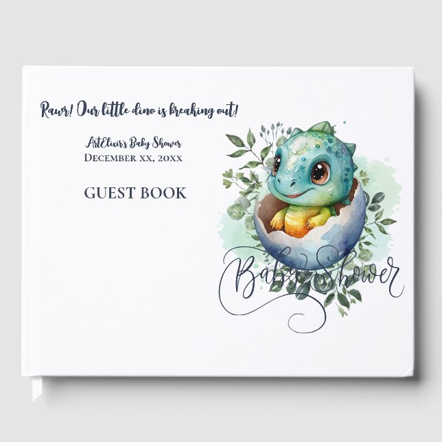 Libro De Visitas Huevos de dinosaurio Cute acuarela deja Baby Showe (Anverso)