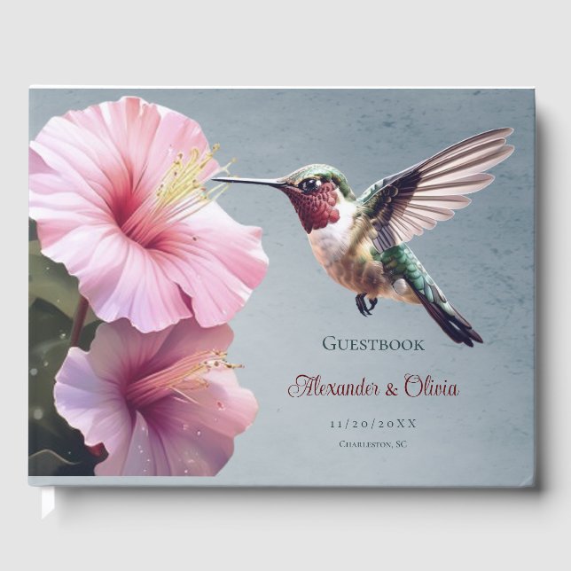 Libro De Visitas Hummingbird y Boda de Hibiscus | Azul (Anverso)