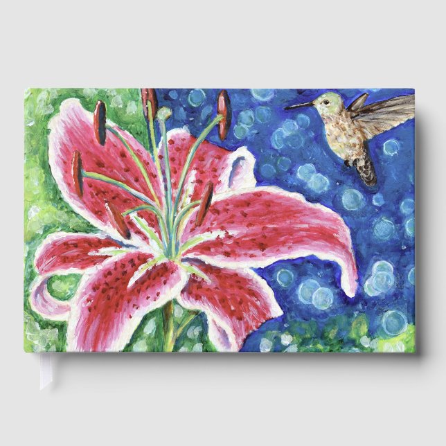 Libro De Visitas Hummingbird y Stargazer Lily Painting (Anverso)