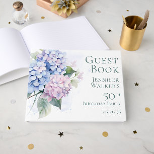 Libro De Visitas Hydrangeas Azules Rosadas Cumpleaños 50