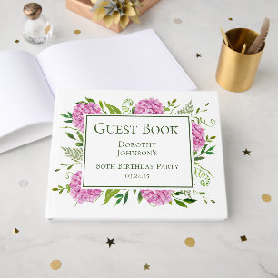 Libro De Visitas Hydrangeas rosadas por el 80 cumpleaños