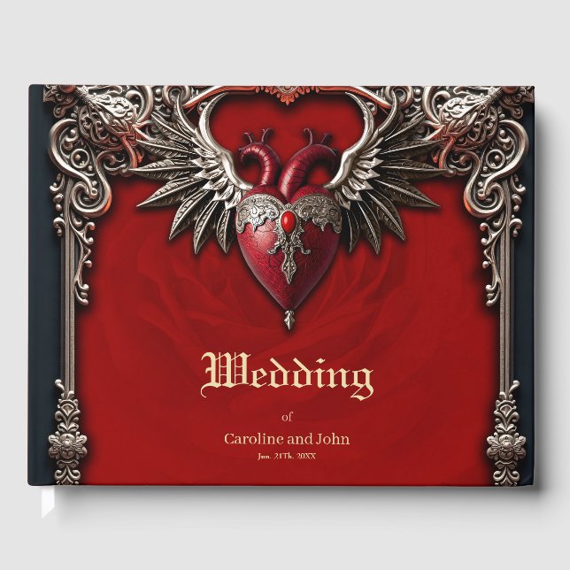 Libro De Visitas Icono gótico romántico: corazón, rosa, cráneo. (Anverso)