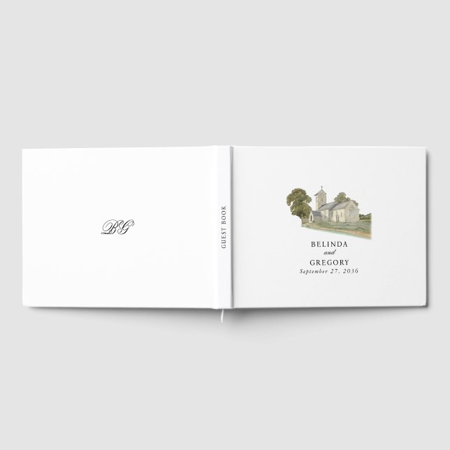 Libro De Visitas Iglesia acuarela Monograma tradicional Boda (Lleno)