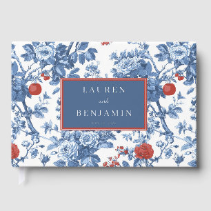 Libro De Visitas Ilustración Botánica Floral Azul Elegante