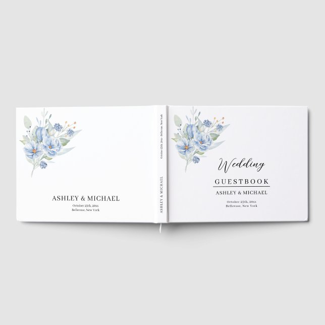 Libro De Visitas ilustración de acuarela rústica ramo floral azul (Lleno)