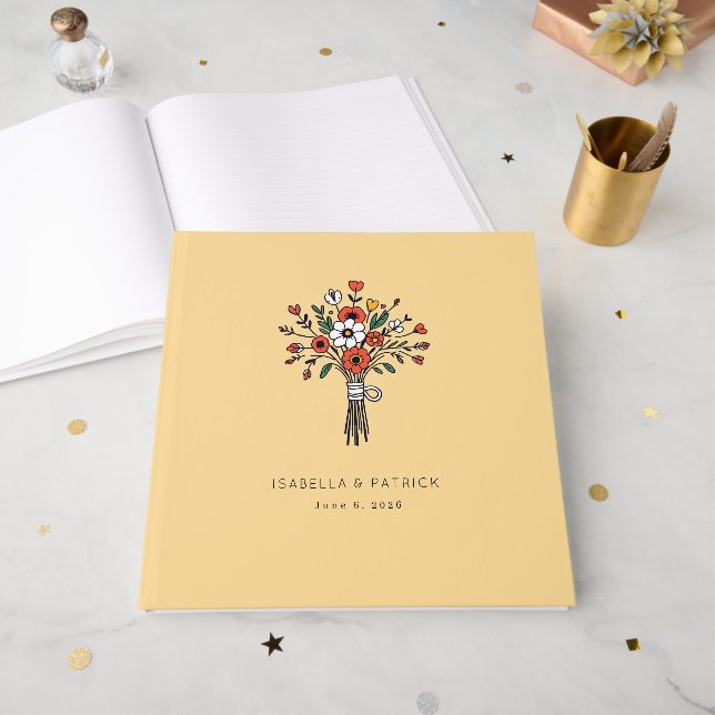 Libro De Visitas Ilustración de ramo floral amarillo alegre (Anverso Abierto)