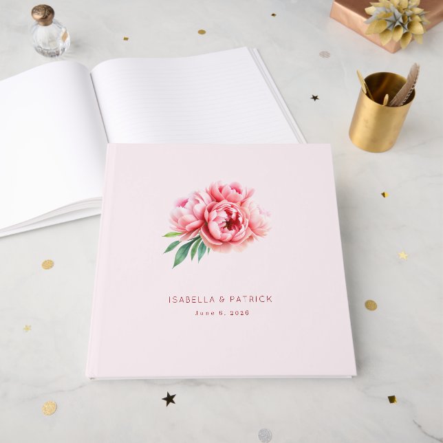 Libro De Visitas Ilustración floral rosa romántica (Anverso Abierto)