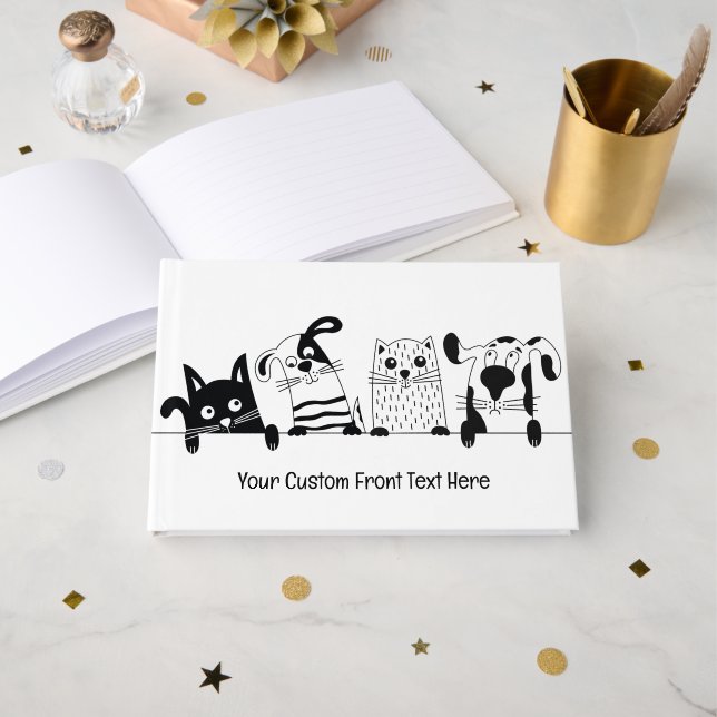 Libro De Visitas Ilustracion Mascotas de texto personalizado (Anverso Abierto)