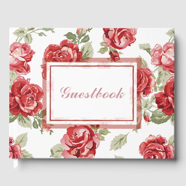 Libro De Visitas Impresión floral rosa roja (Anverso)